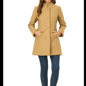 Allegra K Women's Camel Pea Coat